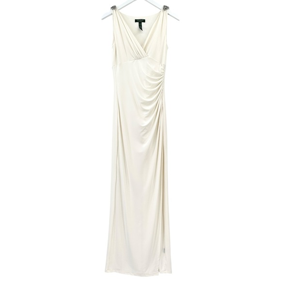 Lauren Ralph Lauren Dresses & Skirts - Lauren Ralph Lauren White Draped Embellished  Formal Evening Maxi Dress Gown